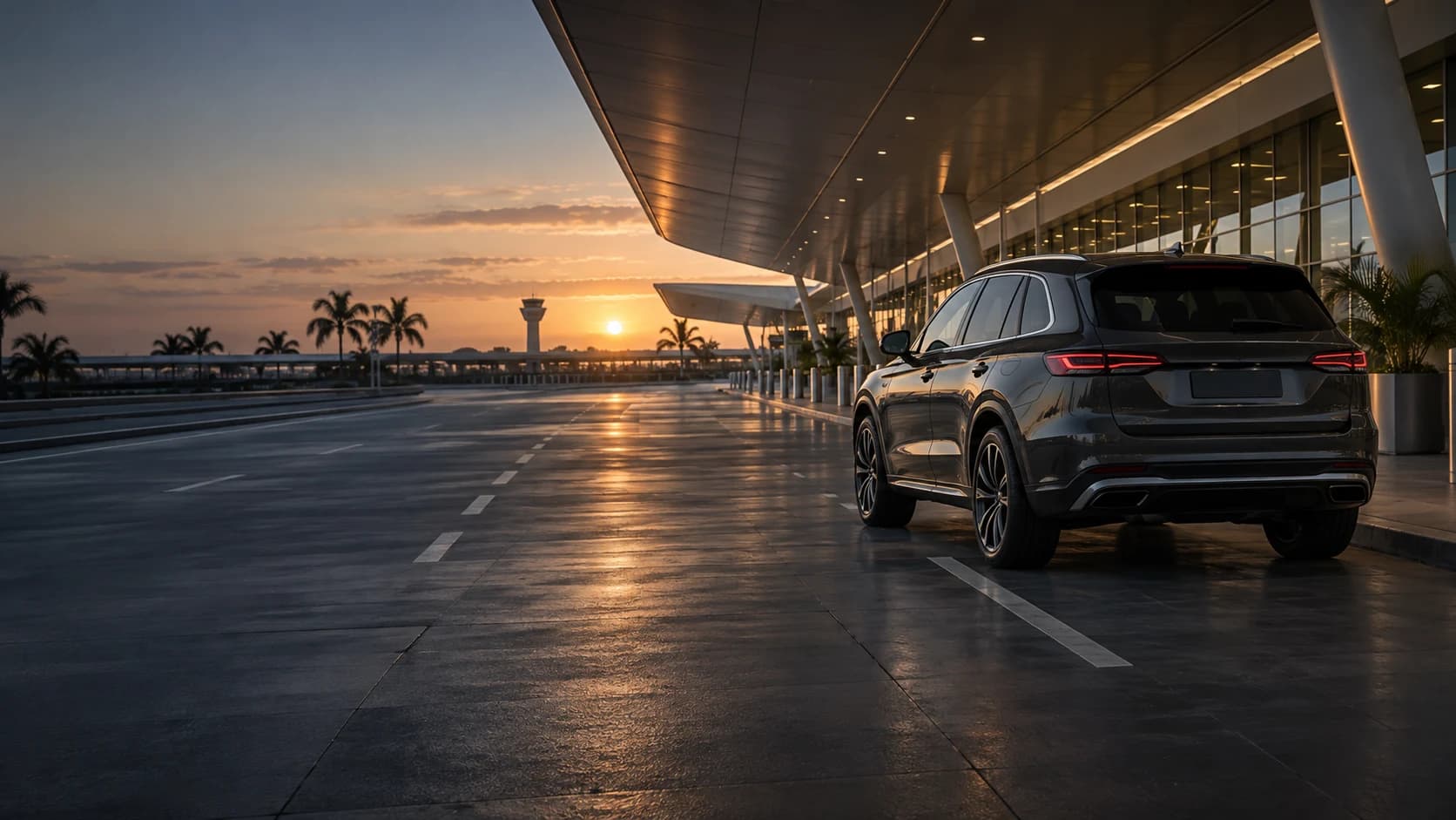 Illustrative premium vehicle at an Australian airport in warm light